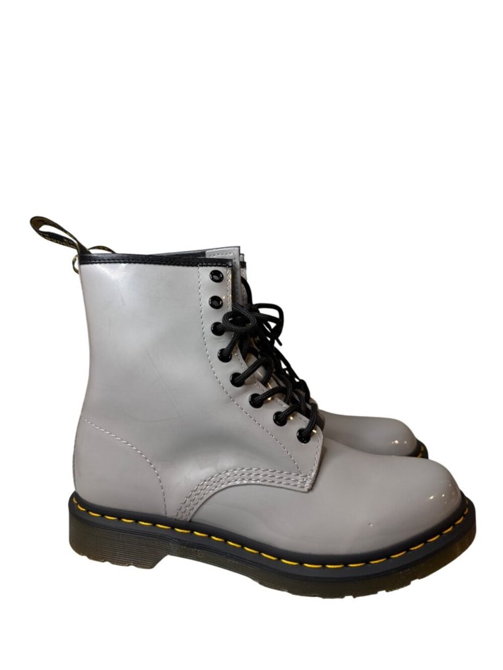 Dr. Martens Womens Gray Patent Leather Ankle Combat Boots Size 9 27635